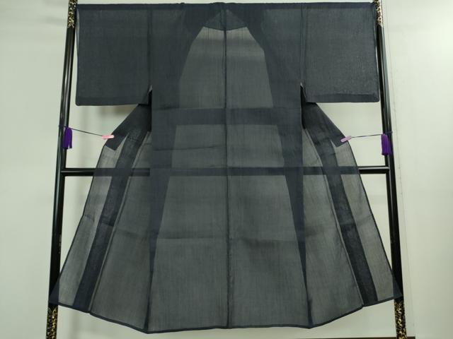 平和屋着物＊極上 夏物 男性 本場小千谷ちぢみ 麻 色無地 濃藍色 逸品 DZAA9907kh5