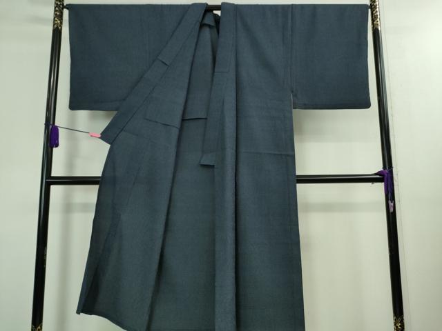 平和屋着物▽極上 男性 本塩沢 単衣 110亀甲 濃紺地 逸品 DZAA9908kh5
