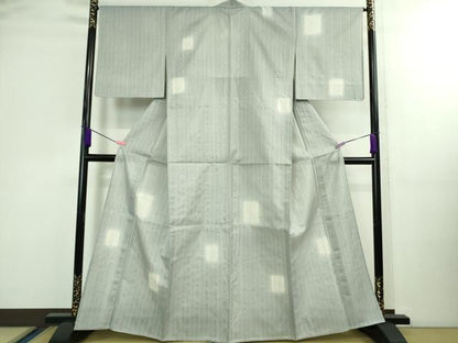 平和屋本店＊極上 夏物 十日町 名門青柳謹製 櫛引織 赤城紬 草木染 色紙文 灰青色地 逸品 未使用 DZAA9911kh5