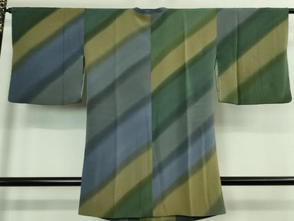 平和屋着物■極上 道行コート ロング丈 斜線文 暈し染め 鬼しぼ縮緬 逸品 DZAA9923kh5