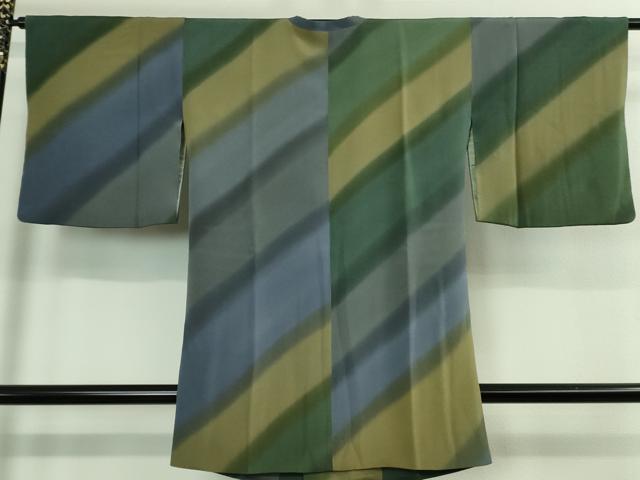 平和屋着物■極上 道行コート ロング丈 斜線文 暈し染め 鬼しぼ縮緬 逸品 DZAA9923kh5