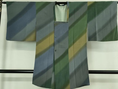 平和屋着物■極上 道行コート ロング丈 斜線文 暈し染め 鬼しぼ縮緬 逸品 DZAA9923kh5