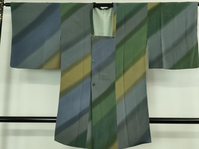 平和屋着物■極上 道行コート ロング丈 斜線文 暈し染め 鬼しぼ縮緬 逸品 DZAA9923kh5