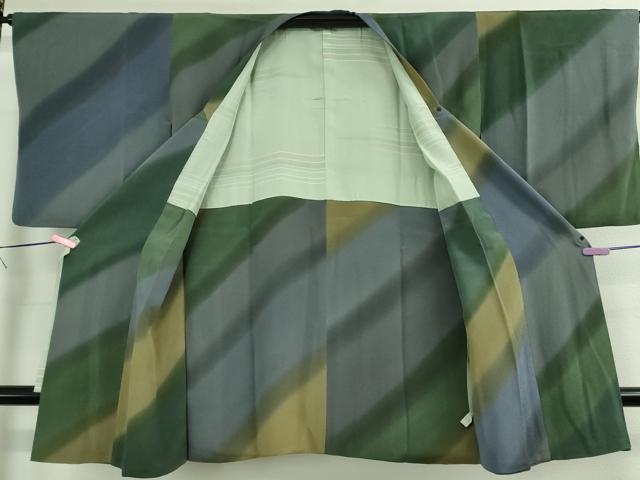 平和屋着物■極上 道行コート ロング丈 斜線文 暈し染め 鬼しぼ縮緬 逸品 DZAA9923kh5