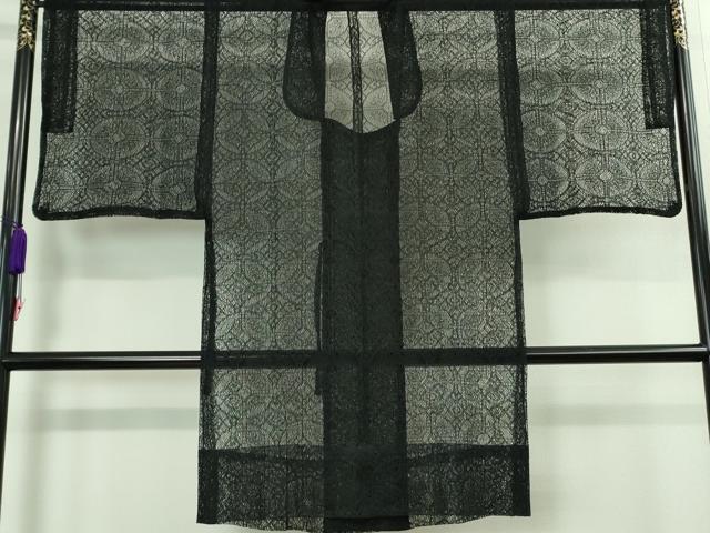 平和屋着物■極上　男性　和装コート　スリーシーズン　春夏秋　塵除け　ロング丈　レース　黒地　逸品　DZAA9925kh5