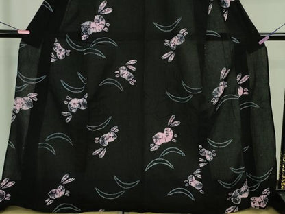 平和屋着物∴極上 夏物 浴衣 有松鳴海絞り 兎 ウサギ 黒地 綿 逸品 未使用 DZAA9942kh5