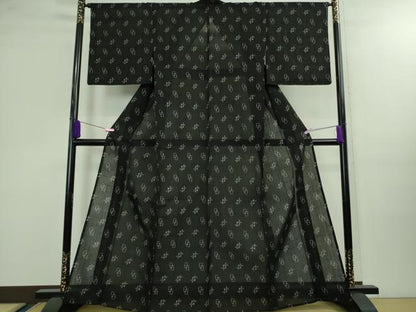 平和屋着物＊極上 夏物 紗紬 絣柄 黒地 逸品 未使用 DZAA9944kh5