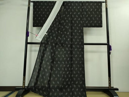 平和屋着物＊極上 夏物 紗紬 絣柄 黒地 逸品 未使用 DZAA9944kh5