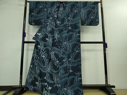 平和屋着物∴極上 夏物 浴衣 撫松庵 綿 枝垂れ柳立波鳥文 洗える着物 逸品 DZAA9951kh5