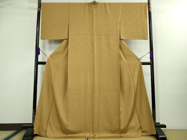 平和屋本店■極上　創業460年・千總　色無地　お召地　花菱地紋　黄橡色　高島屋扱い　反端付き　ロング丈　逸品　DZAA9955kh5