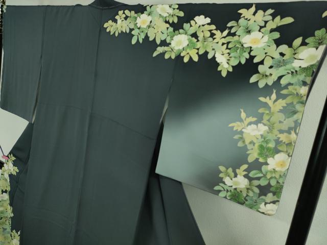 平和屋本店■極上　名門染元　秀美　十日町友禅　訪問着　草花文　藍鉄色地　暈し染め　逸品　未使用　DZAA9957kh5