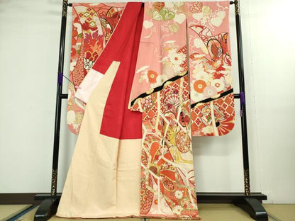 平和屋本店●極上　アンティーク　大正ロマン　振袖　駒刺繍　几帳吉祥花文　金彩　逸品　DZAA9973kh5