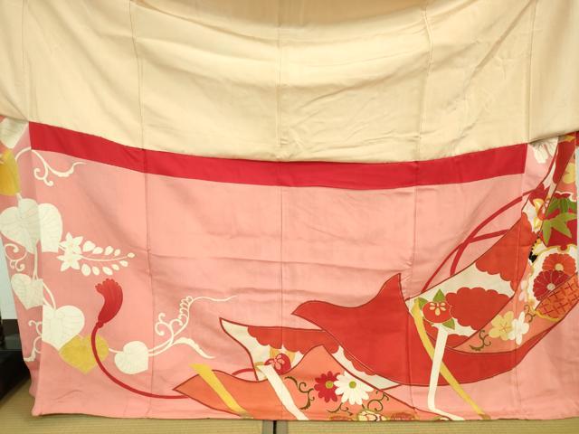 平和屋本店●極上　アンティーク　大正ロマン　振袖　駒刺繍　几帳吉祥花文　金彩　逸品　DZAA9973kh5