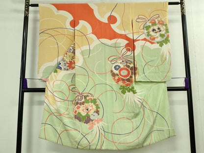 平和屋着物■極上　アンティーク　大正ロマン　七五三　女の子　7歳　祝着　刺繍　花薬玉　逸品　DZAA9980kh5