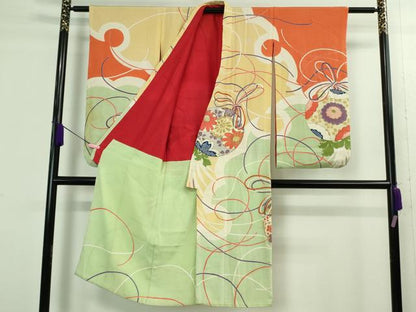 平和屋着物■極上　アンティーク　大正ロマン　七五三　女の子　7歳　祝着　刺繍　花薬玉　逸品　DZAA9980kh5