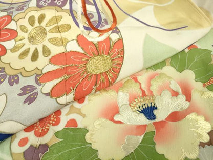 平和屋着物■極上　アンティーク　大正ロマン　七五三　女の子　7歳　祝着　刺繍　花薬玉　逸品　DZAA9980kh5