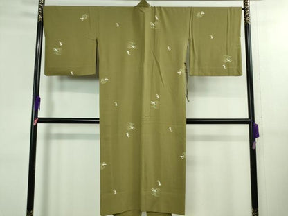 平和屋着物■極上　道中着　単衣　ロング丈　兎　ウサギ　芒　青朽葉色地　逸品　DZAA9982kh5
