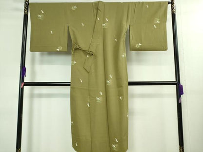 平和屋着物■極上　道中着　単衣　ロング丈　兎　ウサギ　芒　青朽葉色地　逸品　DZAA9982kh5