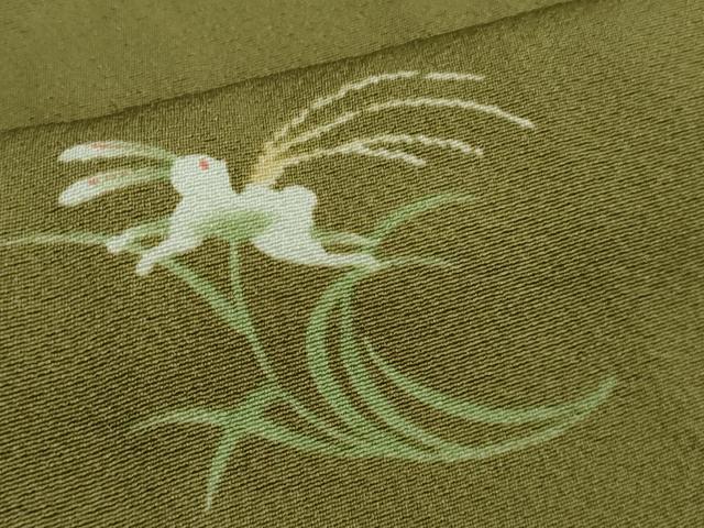 平和屋着物■極上　道中着　単衣　ロング丈　兎　ウサギ　芒　青朽葉色地　逸品　DZAA9982kh5