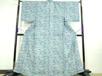 平和屋着物＊極上 夏物 本藍 型絵染 小紋 絽 風景花文 逸品 DZAA9985kh5