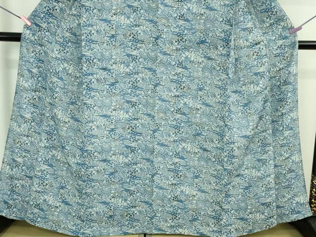 平和屋着物＊極上 夏物 本藍 型絵染 小紋 絽 風景花文 逸品 DZAA9985kh5