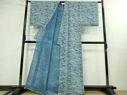 平和屋着物＊極上 夏物 本藍 型絵染 小紋 絽 風景花文 逸品 DZAA9985kh5