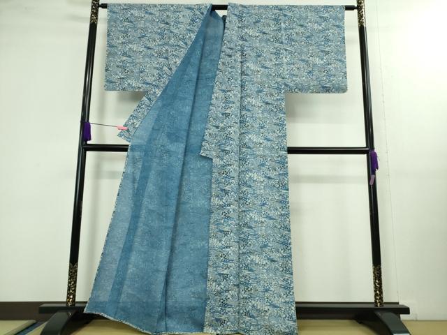 平和屋着物＊極上 夏物 本藍 型絵染 小紋 絽 風景花文 逸品 DZAA9985kh5