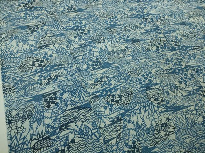 平和屋着物＊極上 夏物 本藍 型絵染 小紋 絽 風景花文 逸品 DZAA9985kh5