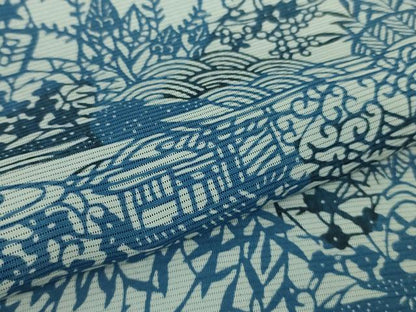 平和屋着物＊極上 夏物 本藍 型絵染 小紋 絽 風景花文 逸品 DZAA9985kh5