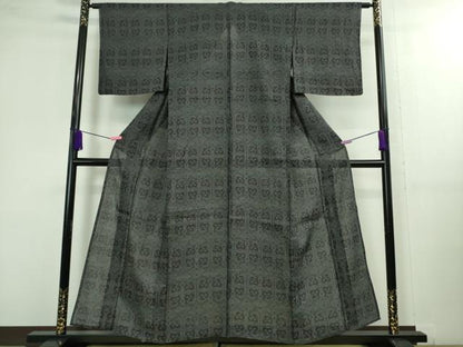 平和屋着物＊極上 夏物 石川県指定無形文化財 能登上布 本麻手織上布 亀甲繋ぎ 藍墨茶色地 逸品 DZAA9986kh5