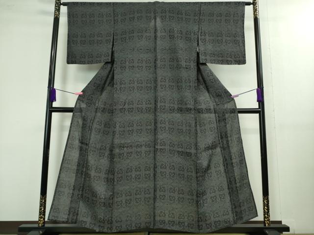 平和屋着物＊極上 夏物 石川県指定無形文化財 能登上布 本麻手織上布 亀甲繋ぎ 藍墨茶色地 逸品 DZAA9986kh5