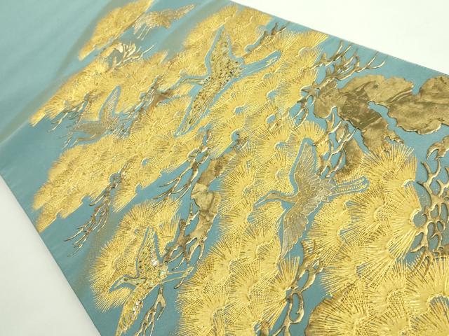 平和屋着物■極上　工芸作家　青地常峰　螺鈿工芸金彩　太鼓柄袋帯　飛鶴松文　本金箔　逸品　DZAB0006kh5