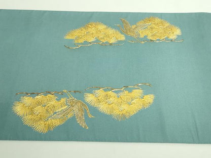 平和屋着物■極上　工芸作家　青地常峰　螺鈿工芸金彩　太鼓柄袋帯　飛鶴松文　本金箔　逸品　DZAB0006kh5