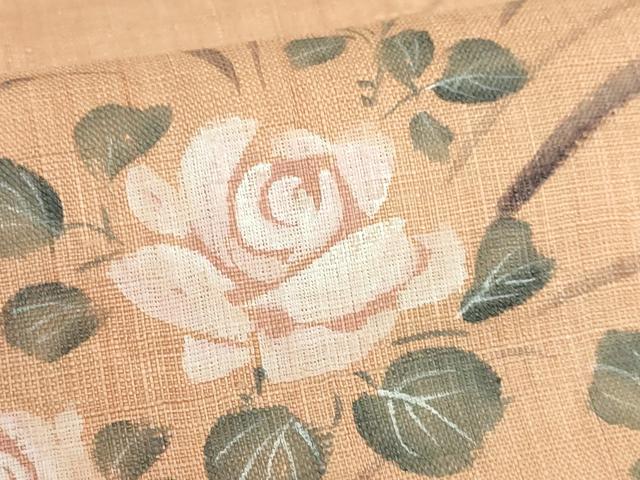 平和屋着物■極上　夏物　九寸名古屋帯　手描き　枝花文　薔薇　麻　逸品　DZAB0015kh5