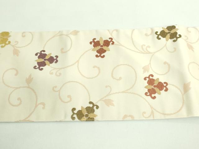 平和屋着物●九寸名古屋帯　唐織　花唐草文　金糸　逸品　DABD0042op 平和屋着物○九寸名古屋帯 花織 型染め 唐草間道 正絹 逸品 DAAU6953ob