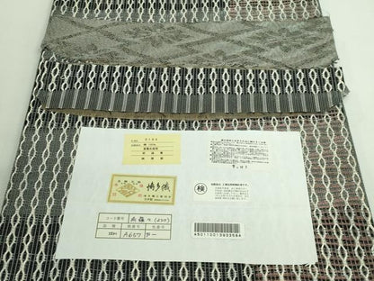 平和屋本店■極上　本場筑前博多織　両面　全通柄袋帯　縞　花菱文　金銀糸　岡野織物謹製　証紙付き　逸品　DZAB0039kh5