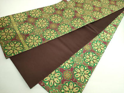 平和屋着物●極上 龍村晋謹製 全通柄袋帯 三彩六稜文錦 金糸 逸品 DZAB0040kh5