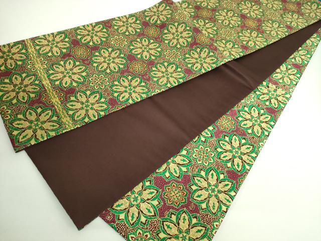 平和屋着物●極上 龍村晋謹製 全通柄袋帯 三彩六稜文錦 金糸 逸品 DZAB0040kh5