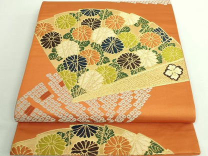平和屋着物●極上 西陣 白綾苑大庭 六通柄袋帯 檜扇花文 金糸 逸品 DZAB0061kh5