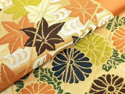 平和屋着物●極上 西陣 白綾苑大庭 六通柄袋帯 檜扇花文 金糸 逸品 DZAB0061kh5