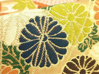 平和屋着物●極上 西陣 白綾苑大庭 六通柄袋帯 檜扇花文 金糸 逸品 DZAB0061kh5