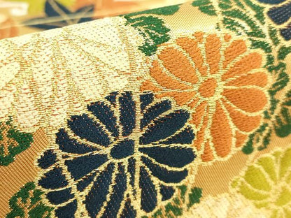 平和屋着物●極上 西陣 白綾苑大庭 六通柄袋帯 檜扇花文 金糸 逸品 DZAB0061kh5