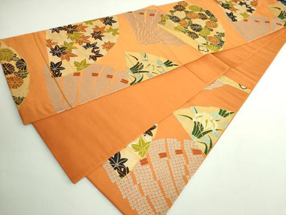 平和屋着物●極上 西陣 白綾苑大庭 六通柄袋帯 檜扇花文 金糸 逸品 DZAB0061kh5
