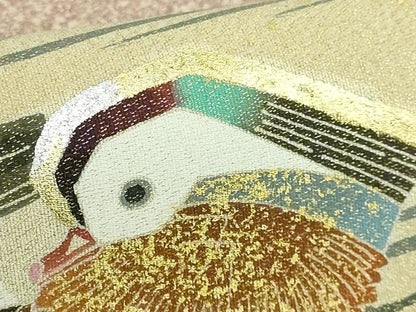 平和屋着物●極上 人間国宝・羽田登喜男 綴れ 太鼓柄袋帯 流水鴛鴦文 金銀彩 逸品 DZAB0068kh5