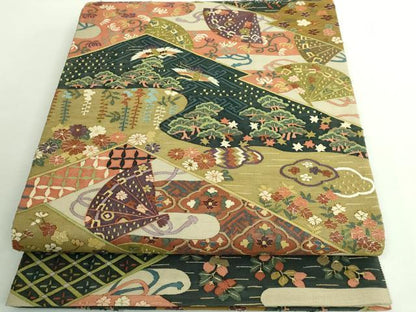 平和屋本店●最高級　明綴れ　全通柄袋帯　飛鶴吉祥花文　金糸　逸品　DZAB0071kh5
