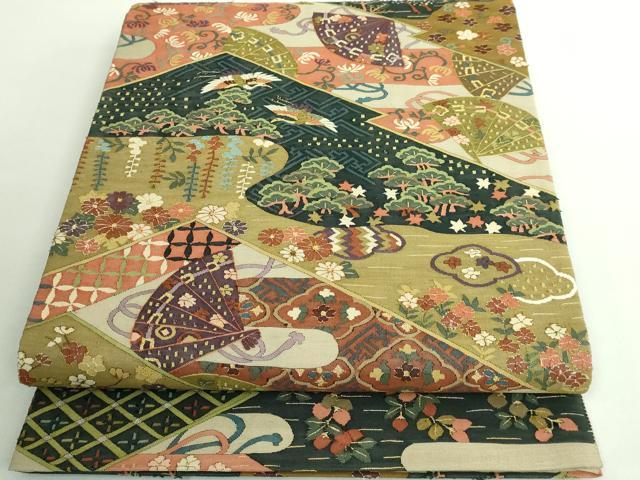平和屋本店●最高級　明綴れ　全通柄袋帯　飛鶴吉祥花文　金糸　逸品　DZAB0071kh5
