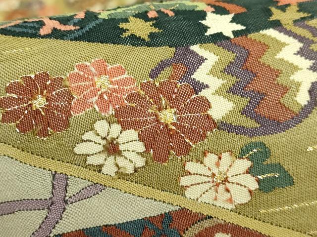 平和屋本店●最高級　明綴れ　全通柄袋帯　飛鶴吉祥花文　金糸　逸品　DZAB0071kh5