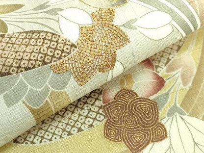 平和屋本店■極上　染織の名門　しょうざん  生紬　太鼓柄袋帯　スリーシーズン帯　駒刺繍　花丸文　金糸　証紙付き　逸品　DZAB0081kh5