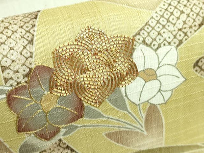 平和屋本店■極上　染織の名門　しょうざん  生紬　太鼓柄袋帯　スリーシーズン帯　駒刺繍　花丸文　金糸　証紙付き　逸品　DZAB0081kh5