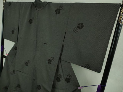 平和屋着物▽極上 本塩沢 単衣 捩梅 縞 黒地 ロング丈 逸品 DZAB0128kh5